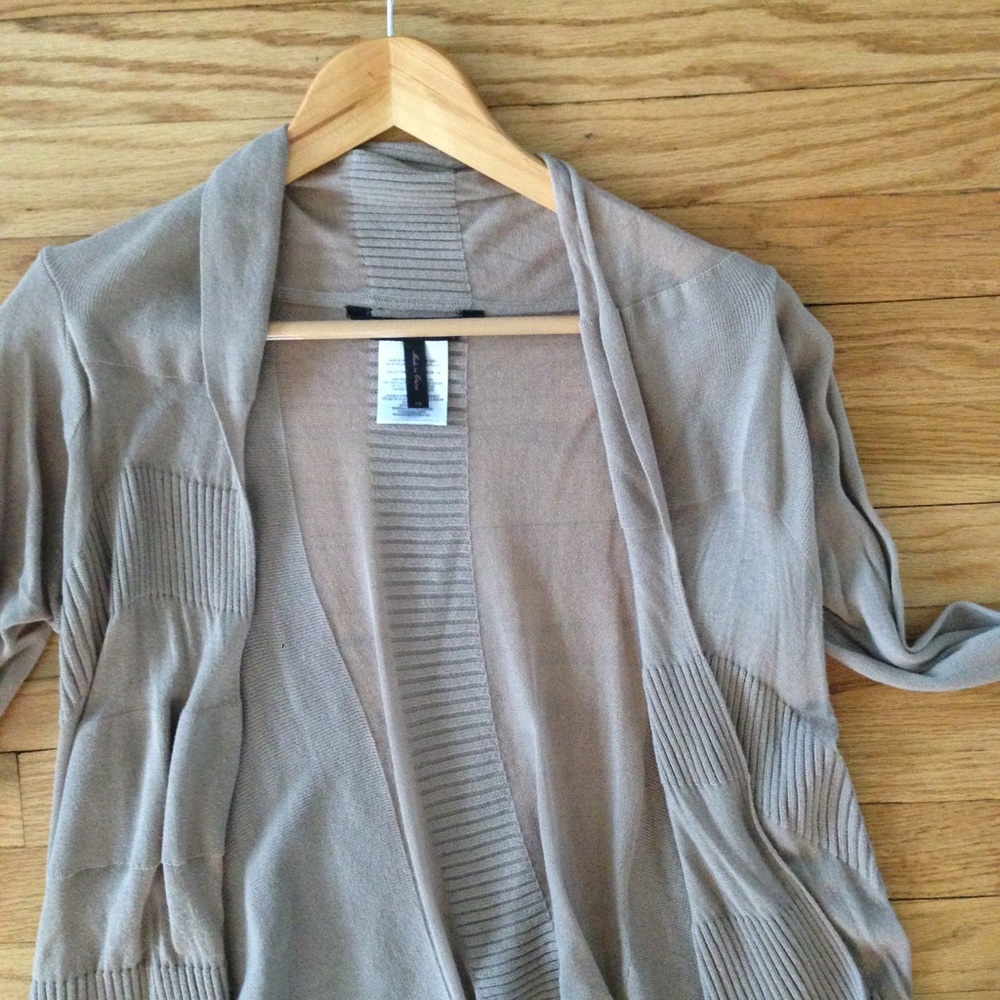 BCBGMaxAzria Open Sheer Stripe Cotton Cardigan in Tan Size Extra Small